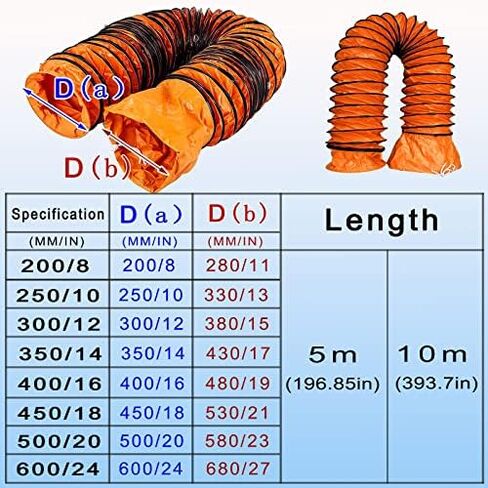 This Air DuctingPVC Flexible Ducting Hose for Industril, 200mm~600mm Diameter PVC Flexible Duct Hosing Waterproof Retardant, Portable Ducting Hose with Adjustable Rope and D-Ring in Kuwait