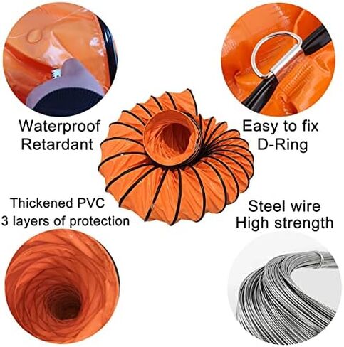 This Air DuctingDuct Hose Exhaust Flexible Retractable PVC Ventilation Air Hose 8/12/16/20/24inch × L 16,5ft 33ft Lightweight and Durable Hose with D-Ring for Construction Sites, Industry, A in Kuwait