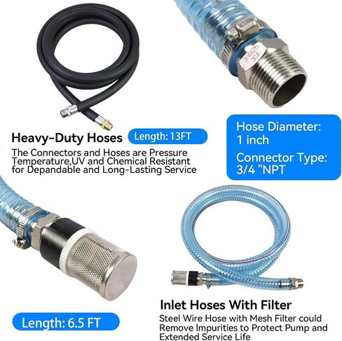 Fuel Transfer Hose 1" x 6.5FT, with SS NPT Fittings & Filter, for Diesel Gas DEF, Wire Reinforced Suction Hose for 3/4" & 1" Transfer Pump in Kuwait