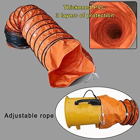 This Air DuctingPVC Flexible Ducting Hose for Industril, 200mm~600mm Diameter PVC Flexible Duct Hosing Waterproof Retardant, Portable Ducting Hose with Adjustable Rope and D-Ring in Kuwait