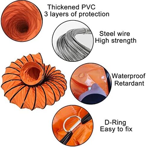This Air DuctingDucting Hose 33Ft 16,5Ft PVC Flexible Duct Hosing Diameter 12inch 18inch 24inch Ventilation Air Hose Air Supply and Extraction Hose Sealed Waterproof for Exhaust Fan Utility in Kuwait