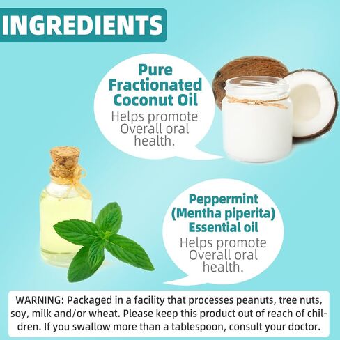 Peppermint Coconut Oil Pulling Mouthwash, Fast Acting & Visible Effect in Days, Deep Cleaning for Teeth & Gum, Fresh Breath, Alcohol-Free Natural Rinse Kit with Tongue Scraper for Adults & Kids in Kuwait