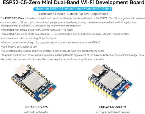 ESP32-C5 Mini Development Board, 32-bit RISC-V Processor 240MHz, Integrate Dual-Band Wi-Fi 6 / BLE 5 / Thread/Zigbee, USB Port, Onboard Antenna, for Embedded and IoT Applications in Kuwait