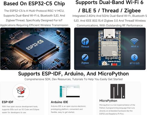 ESP32-C5 Mini Development Board, 32-bit RISC-V Processor 240MHz, Integrate Dual-Band Wi-Fi 6 / BLE 5 / Thread/Zigbee, USB Port, Onboard Antenna, for Embedded and IoT Applications in Kuwait