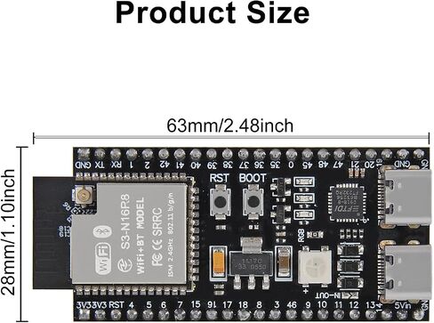 AITRIP 5Pack ESP32-S3 Type-C Development Board N16R8 MCU with Dual-Mode Wi-Fi Bluetooth with Antenna Base Compatible with Arduino IoT ESP32-S3-WROOM-1 in Kuwait