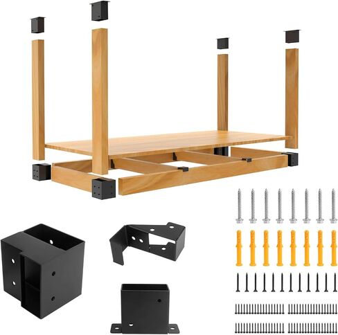 Heavy Duty Overhead Garage Storage Rack Kit for 2x4 Wood (Actual 1.5"x3.5") - DIY Ceiling Storage System, 500 lbs Capacity, Easy Install, Metal Brackets (No Lumber Included) in Kuwait