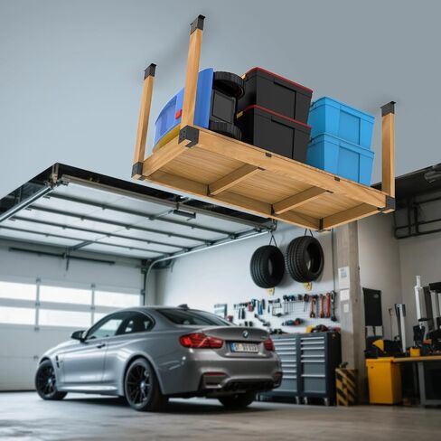 Heavy Duty Overhead Garage Storage Rack Kit for 2x4 Wood (Actual 1.5"x3.5") - DIY Ceiling Storage System, 500 lbs Capacity, Easy Install, Metal Brackets (No Lumber Included) in Kuwait