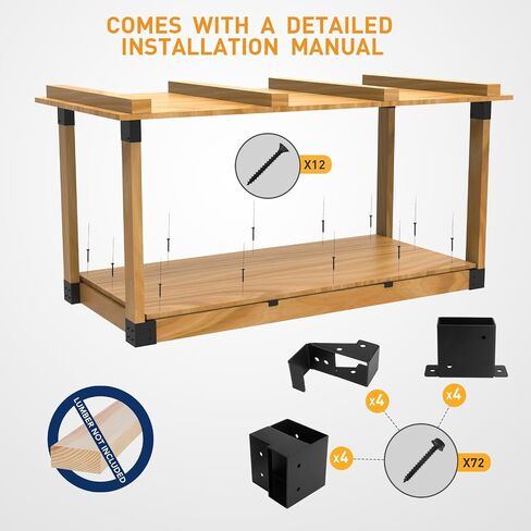 Heavy Duty Overhead Garage Storage Rack Kit for 2x4 Wood (Actual 1.5"x3.5") - DIY Ceiling Storage System, 500 lbs Capacity, Easy Install, Metal Brackets (No Lumber Included) in Kuwait