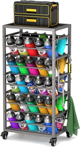 ikare 50 Can Metal Paint Spray Can Cart - Wheel Spray Can Holder with Storage Tray, Spray Can Organizer Storage Rack for Garage Shop Craft Workspace in Kuwait