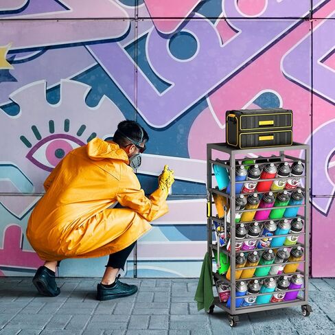 ikare 50 Can Metal Paint Spray Can Cart - Wheel Spray Can Holder with Storage Tray, Spray Can Organizer Storage Rack for Garage Shop Craft Workspace in Kuwait