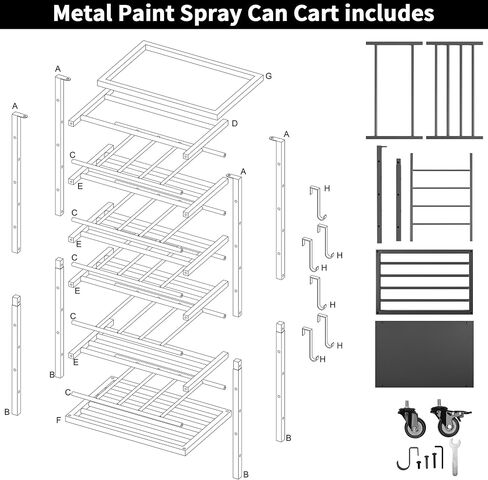 ikare 50 Can Metal Paint Spray Can Cart - Wheel Spray Can Holder with Storage Tray, Spray Can Organizer Storage Rack for Garage Shop Craft Workspace in Kuwait
