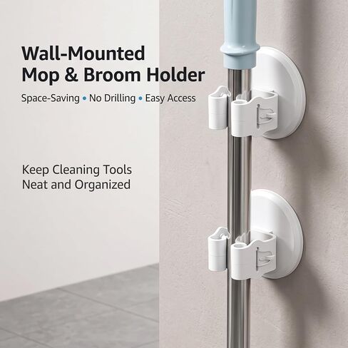 Broom Holder Wall Mount Adhesive 3 Pack Mop Holder Wall Mount, Broom Gripper, Broom and Mop Organizer Wall Hanging, No Drill Broom Hanger for Bathroom, Kitchen, Laundry Room, Garage Holds up to 4 lb in Kuwait