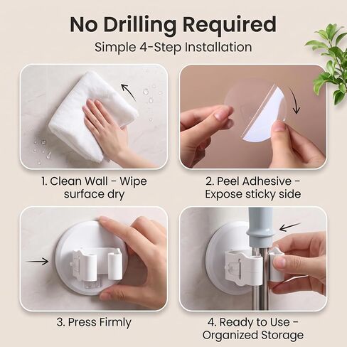 Broom Holder Wall Mount Adhesive 3 Pack Mop Holder Wall Mount, Broom Gripper, Broom and Mop Organizer Wall Hanging, No Drill Broom Hanger for Bathroom, Kitchen, Laundry Room, Garage Holds up to 4 lb in Kuwait