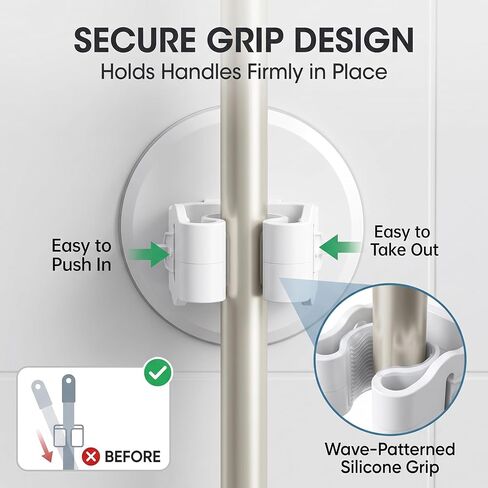 Broom Holder Wall Mount Adhesive 3 Pack Mop Holder Wall Mount, Broom Gripper, Broom and Mop Organizer Wall Hanging, No Drill Broom Hanger for Bathroom, Kitchen, Laundry Room, Garage Holds up to 4 lb in Kuwait