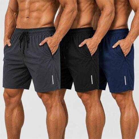 3 Pack Men’s Athletic Running Shorts Lightweight Breathable Quick Dry Athletic Shorts for Gym Workout in Kuwait