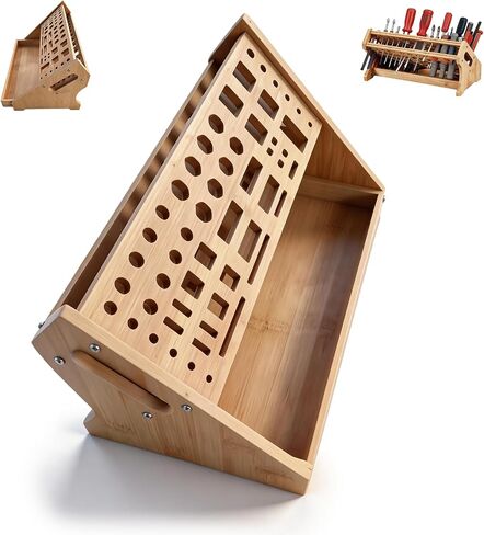 Bamboo Screwdriver Organizer, Multi-Purpose Tool Holder with Drawer, Wooden Screwdriver Storage Rack for Screwdrivers, Pliers, Wrenches, Hand Tools in Kuwait