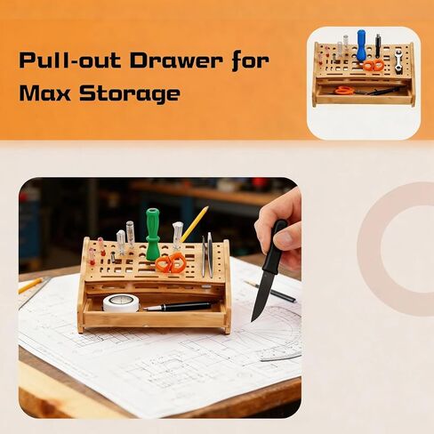 Bamboo Screwdriver Organizer, Multi-Purpose Tool Holder with Drawer, Wooden Screwdriver Storage Rack for Screwdrivers, Pliers, Wrenches, Hand Tools in Kuwait