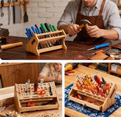 Bamboo Screwdriver Organizer, Multi-Purpose Tool Holder with Drawer, Wooden Screwdriver Storage Rack for Screwdrivers, Pliers, Wrenches, Hand Tools in Kuwait
