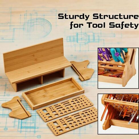 Bamboo Screwdriver Organizer, Multi-Purpose Tool Holder with Drawer, Wooden Screwdriver Storage Rack for Screwdrivers, Pliers, Wrenches, Hand Tools in Kuwait