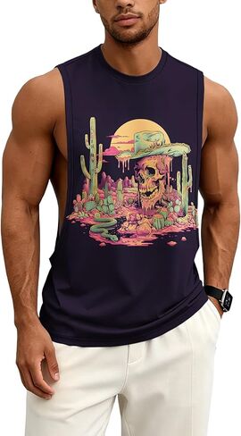 Skull Tank Tops for Men 2026 Summer Beach Vacation Sleeveless Shirts Trendy Graphic Muscle Tops Workout T-Shirts in Kuwait