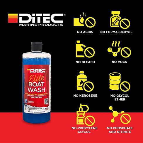 DITEC Marine Elite Boat Wash (32 Ounces) - Hyper-Concentrated Yacht Soap (128:1) - Safely Removes Dirt, Salt, Diesel Soot, Oil, Stains - pH Neutral, Ceramic & Wax Safe - Eco-Friendly - 32 Ounces in Kuwait
