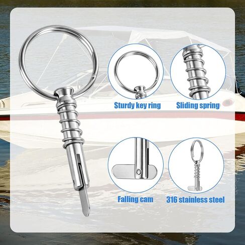 Penitue 4pcs Quick Release Pin, 1/4 Boat Bimini Top Quick Release Bolt with Drop Cam and Spring Stainless Steel Marine Locking Fasteners Hardware for Boat Canopy Accessories Parts(Silver) in Kuwait