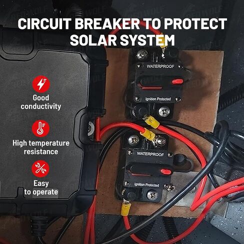 RED WOLF 150A Circuit Breaker Manual Reset Switch, w/6 AWG-1/4 Wire Lugs Screw, M6 Stud for Marine Boat Trolling Car Electronic Battery Solar System DC 12-48V Inline Fuse Kit IP67 Waterproof in Kuwait