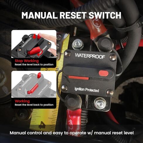 RED WOLF 150A Circuit Breaker Manual Reset Switch, w/6 AWG-1/4 Wire Lugs Screw, M6 Stud for Marine Boat Trolling Car Electronic Battery Solar System DC 12-48V Inline Fuse Kit IP67 Waterproof in Kuwait