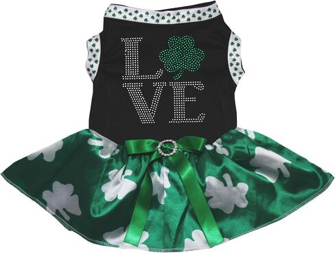 فستان Petitebella أحجار الراين Love Clover Puppy Dog (أسود/أخضر LED، كبير) in Kuwait