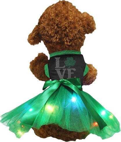 فستان Petitebella أحجار الراين Love Clover Puppy Dog (أسود/أخضر LED، كبير) in Kuwait