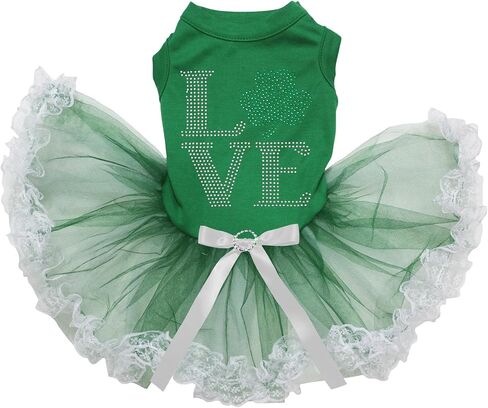 فستان Petitebella أحجار الراين Love Clover Puppy Dog (أسود/أخضر LED، كبير) in Kuwait