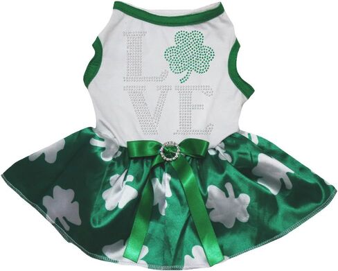 فستان Petitebella أحجار الراين Love Clover Puppy Dog (أسود/أخضر LED، كبير) in Kuwait
