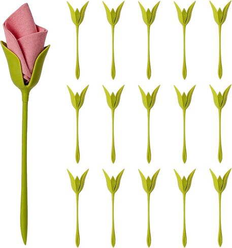 16 Pack Flower Stem Napkin Holders, Plastic Floral Napkin Ring Alternative for DIY Napkin Flowers, Table Decor for Wedding, Party, Holiday Dining in Kuwait