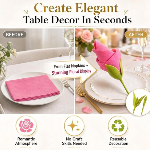 16 Pack Flower Stem Napkin Holders, Plastic Floral Napkin Ring Alternative for DIY Napkin Flowers, Table Decor for Wedding, Party, Holiday Dining in Kuwait