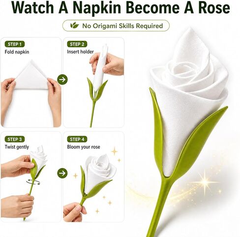16 Pack Flower Stem Napkin Holders, Plastic Floral Napkin Ring Alternative for DIY Napkin Flowers, Table Decor for Wedding, Party, Holiday Dining in Kuwait