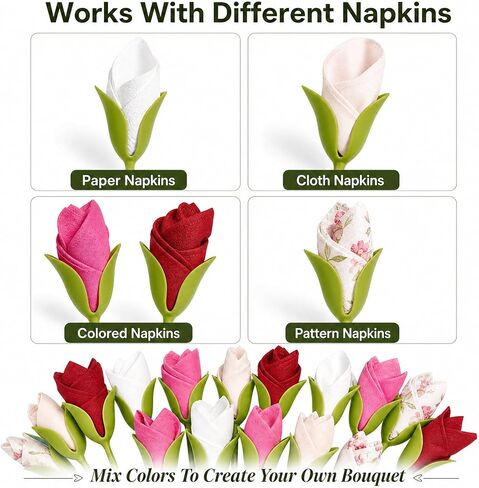 16 Pack Flower Stem Napkin Holders, Plastic Floral Napkin Ring Alternative for DIY Napkin Flowers, Table Decor for Wedding, Party, Holiday Dining in Kuwait