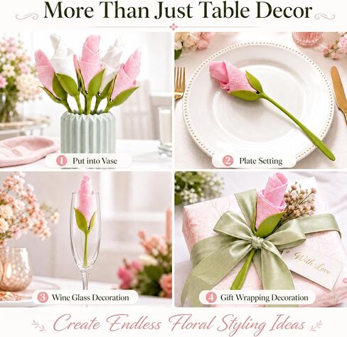 16 Pack Flower Stem Napkin Holders, Plastic Floral Napkin Ring Alternative for DIY Napkin Flowers, Table Decor for Wedding, Party, Holiday Dining in Kuwait