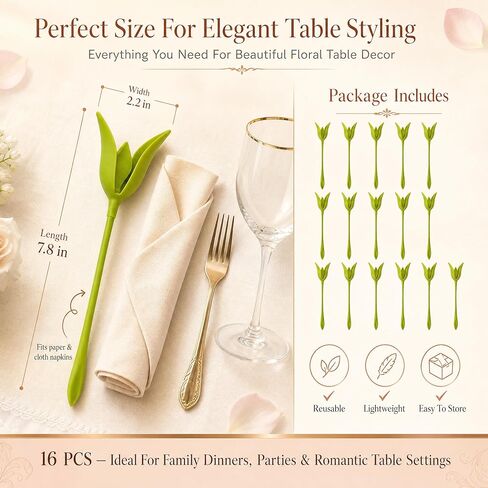 16 Pack Flower Stem Napkin Holders, Plastic Floral Napkin Ring Alternative for DIY Napkin Flowers, Table Decor for Wedding, Party, Holiday Dining in Kuwait