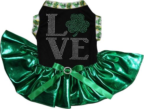 فستان Petitebella أحجار الراين Love Clover Puppy Dog (أسود/أخضر LED، كبير) in Kuwait