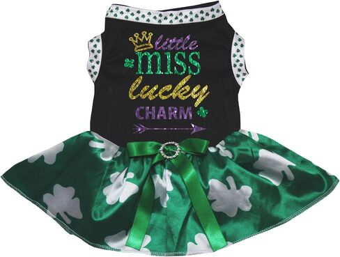 فستان Petitebella Little Miss Lucky Charm Puppy Dog (أسود/أخضر LED، X-Large) in Kuwait