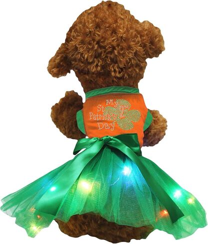Petitebella Rhinestones My 2nd St Patrick's Day Puppy Dog Dress (Orange/Green LED, XX-Large) in Kuwait