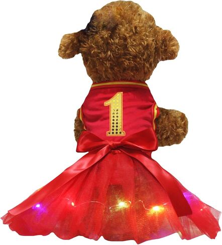 Petitebella Yellow Sequins 1st Puppy Dog Dress (Red/Red, X-Large) in Kuwait