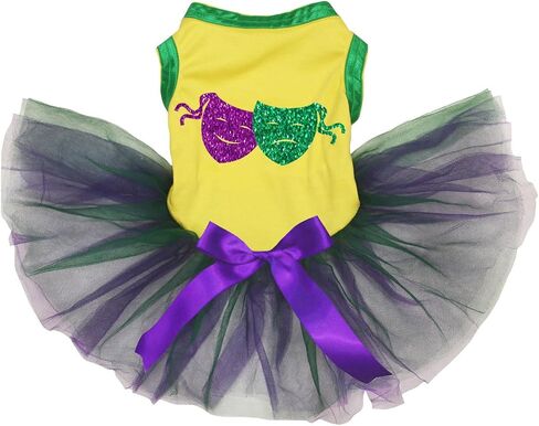 Petitebella Mardi Gras Double Masks Puppy Dog Dress (Black/Green LED, X-Large) in Kuwait