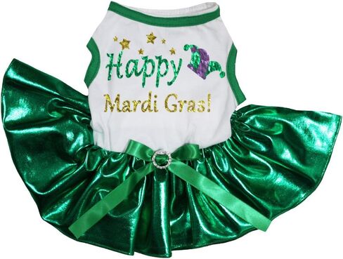 Petitebella Happy Mardi Gras Clown Hat Puppy Dog Dress (Black/Gold LED, X-Small) in Kuwait