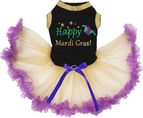 Petitebella Happy Mardi Gras Clown Hat Puppy Dog Dress (Black/Gold LED, X-Small) in Kuwait