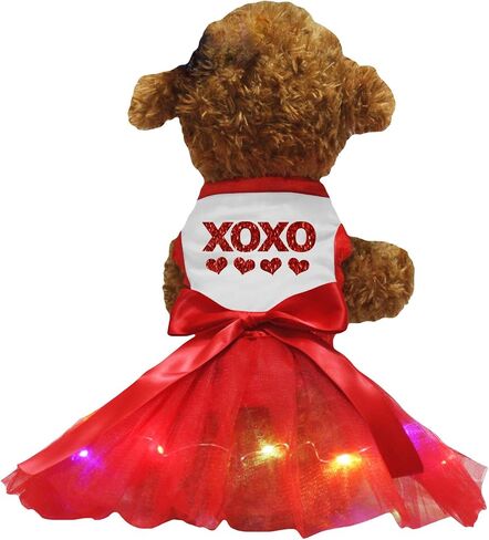 Petitebella XOXO Hearts Puppy Dog Dress (White/Red LED, XXX-Large) in Kuwait
