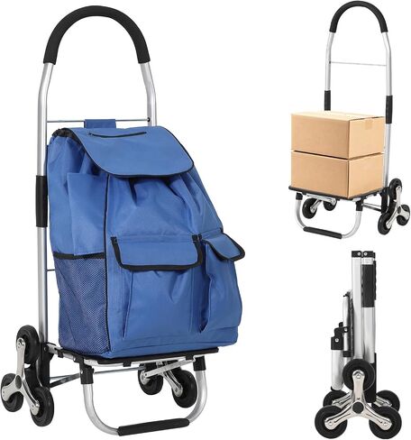 Garvee 3 in 1 Folding Shopping Cart, Heavy Duty Stair Climber Dolly, 176LBS Stair Climbing Handcart Portable Grocery Cart with 6 Wheels and 36L Oxford Cloth Bag for Shopping Grocery Laundry Climbing in Kuwait