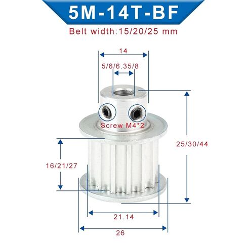 5M 14T Alloy Pulley Inner Bore 5/6/6.35/8/10mm Circular Tooth Belt Width 15/20 1Pcs(6 mm,Belt Width 20 mm) in Kuwait