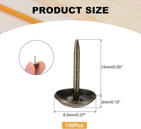 uxcell 150Pcs Upholstery Tacks, 3/8" x 11/16" Vintage Round Head Furniture Upholstery Nails Decorative Thumb Tacks Pins for Sofa Chair Bed, Bronze in Kuwait