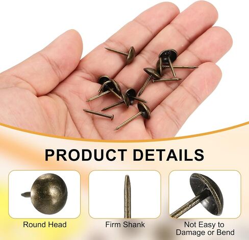 uxcell 150Pcs Upholstery Tacks, 3/8" x 11/16" Vintage Round Head Furniture Upholstery Nails Decorative Thumb Tacks Pins for Sofa Chair Bed, Bronze in Kuwait